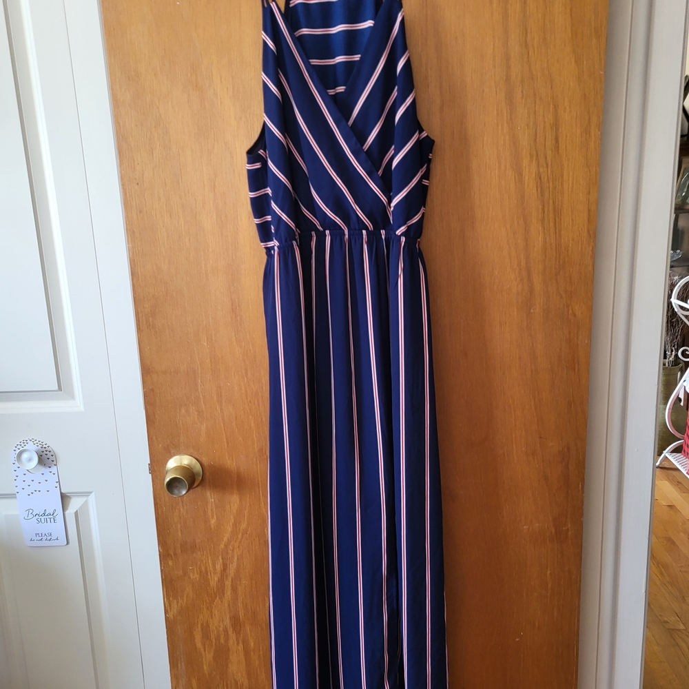 Monteau Navy and Red/White Striped Dress
